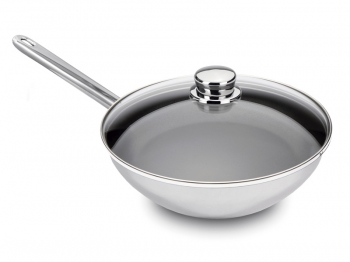 Non-stick wok w/ long handle + lid